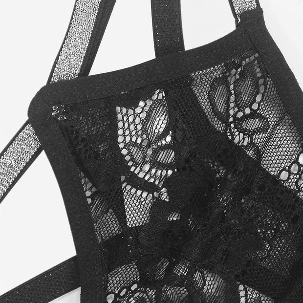 Seductive Lace Temptation: Double Strap Thong Lingerie Set