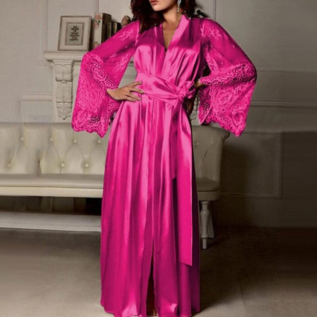 Lace Patchwork Silk Dressing Gown: Elegant and Sensual Nightwear for Women